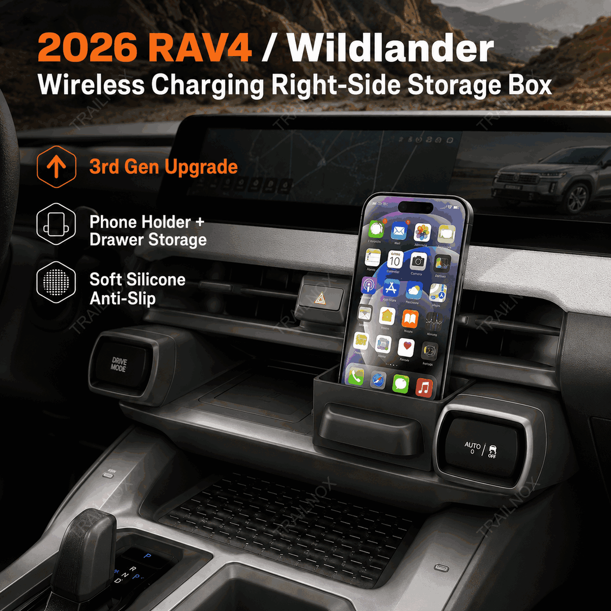 RAV4 Wireless Charger Right Side Storage Box For Toyota