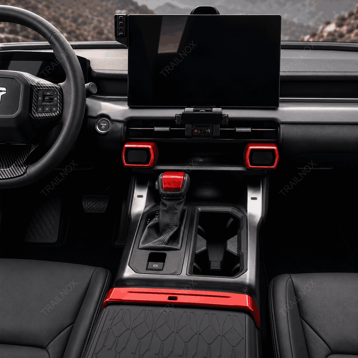 RAV4 Interior Trim Kit – 4-Piece Set (Button Frame Trim + Shift Knob Cover + Center Console Strips) For Toyota