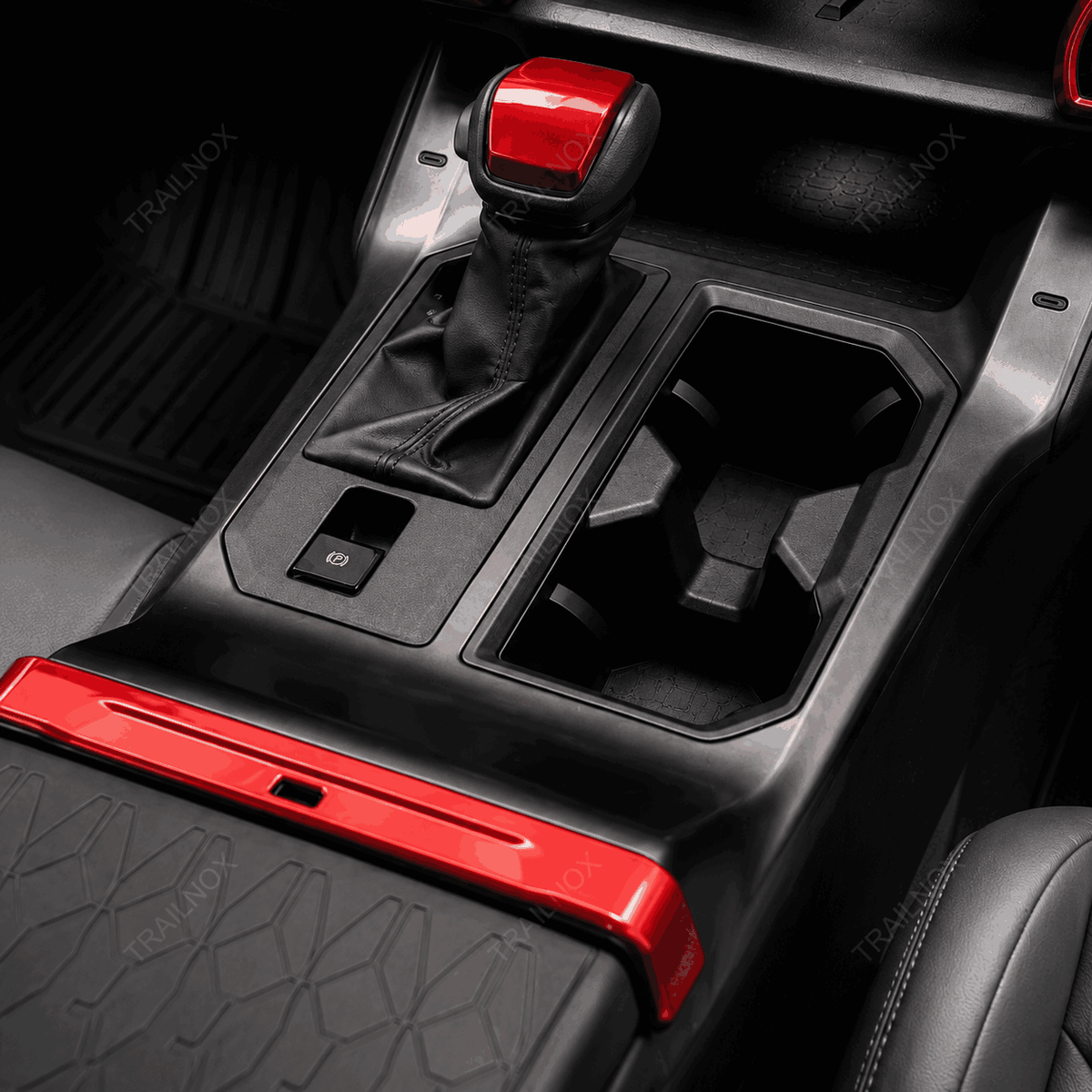 RAV4 Interior Trim Kit – 4-Piece Set (Button Frame Trim + Shift Knob Cover + Center Console Strips) For Toyota