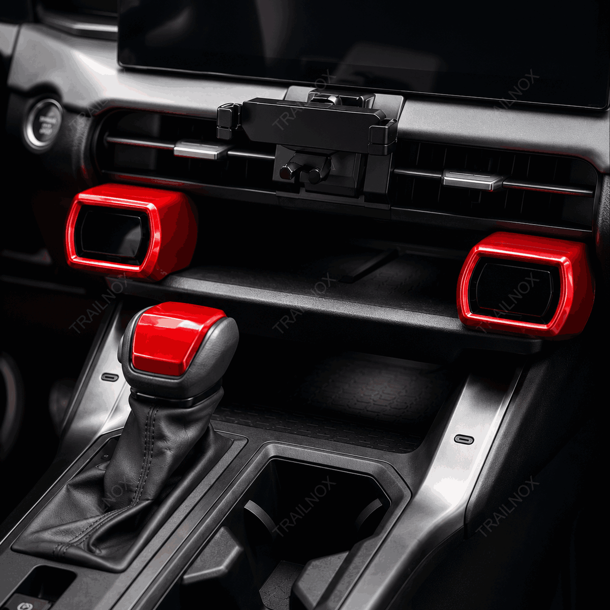RAV4 Interior Trim Kit – 4-Piece Set (Button Frame Trim + Shift Knob Cover + Center Console Strips) For Toyota