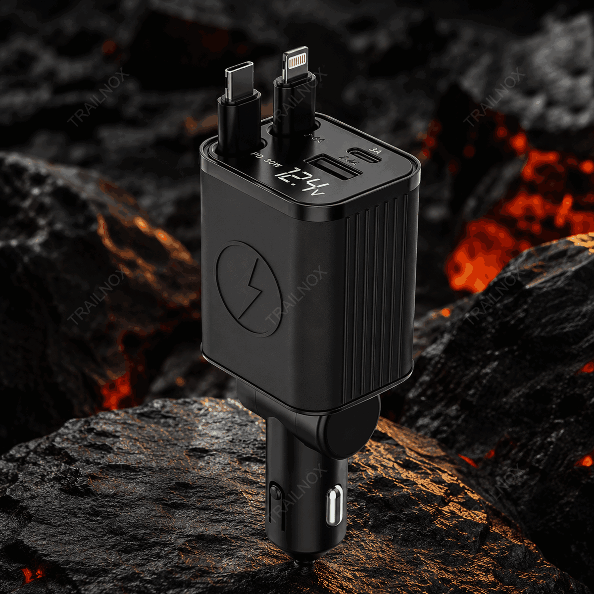 4-in-1 Foldable Fast Car Charger with LED Display, PD & USB-C Charging for iPhone, Android & More