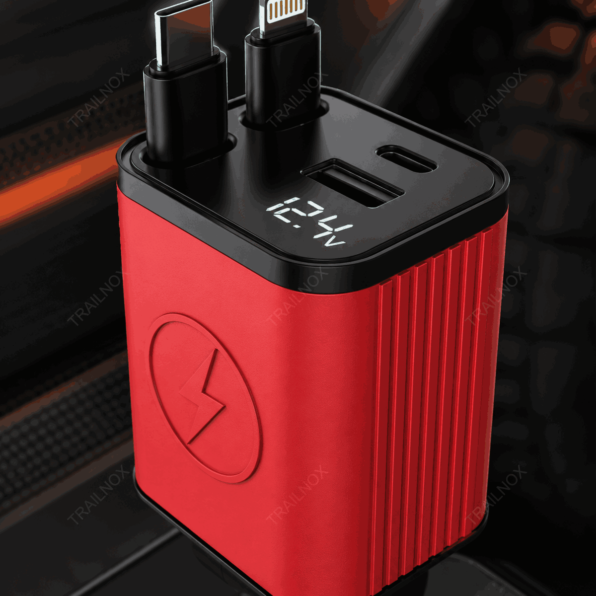 4-in-1 Foldable Fast Car Charger with LED Display, PD & USB-C Charging for iPhone, Android & More