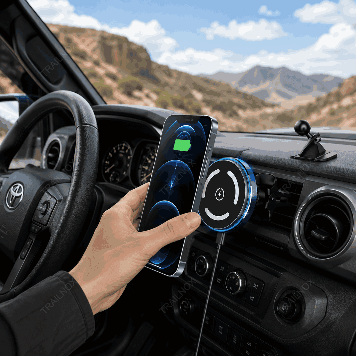15W Magnetic Wireless Car Charger – MagSafe Phone Holder with Ambient Light For Toyota