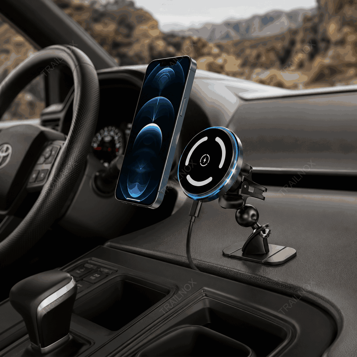 15W Magnetic Wireless Car Charger – MagSafe Phone Holder with Ambient Light For Toyota